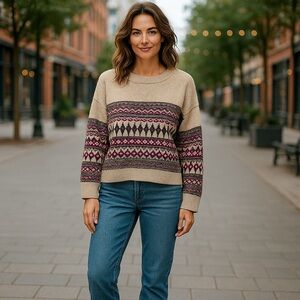 NWOT Harper Lane x Stitch Fix Women’s Logan Fair Isle Sweater Wool Cashmere‎